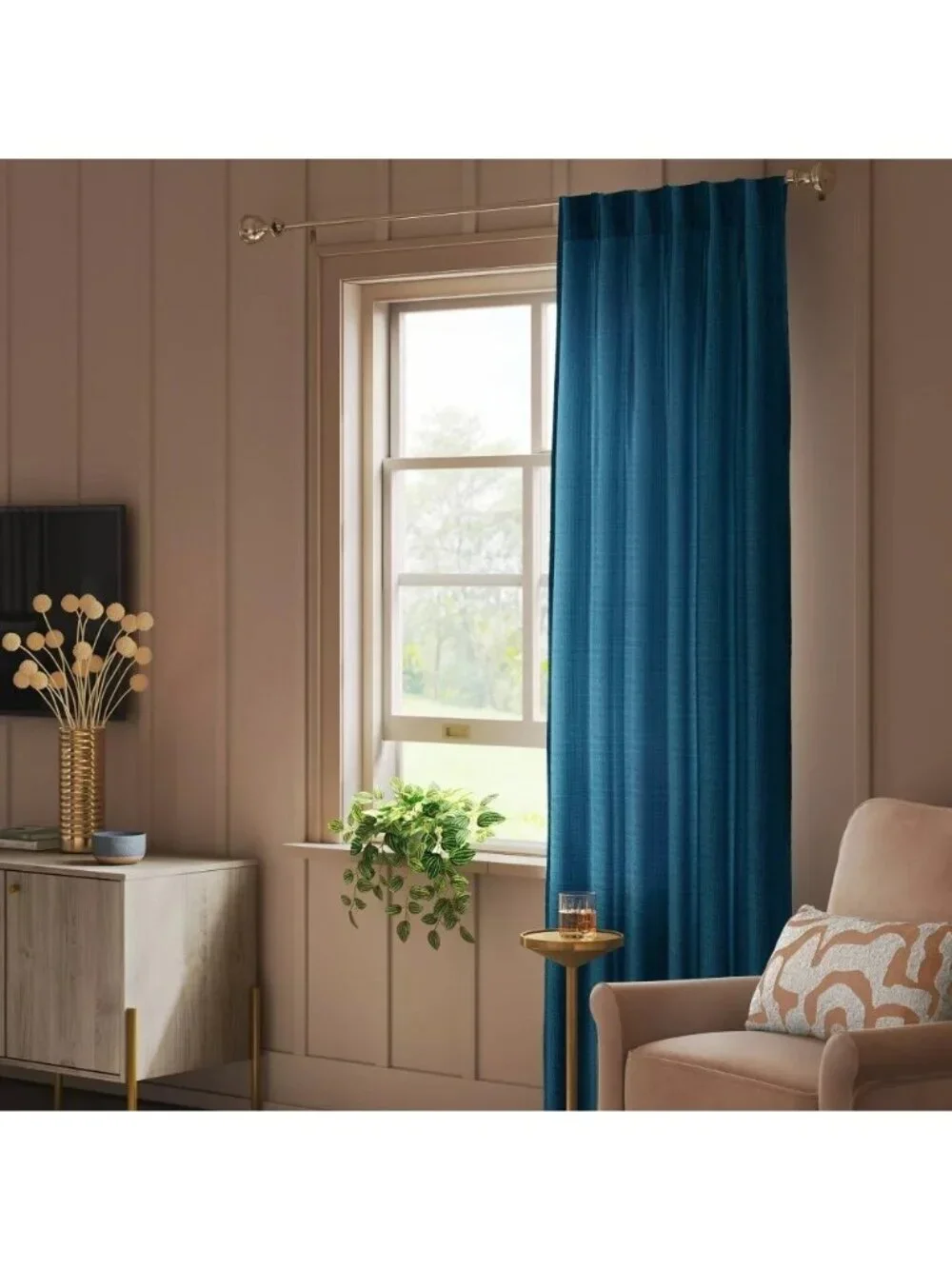 Threshold Dark Teal Blue Light Filtering Pebble Satin Curtain Panel 34